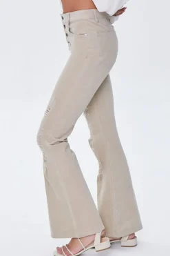 Distressed Corduroy Flare Pants