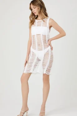 Distressed Crochet Sweater-Knit Dress