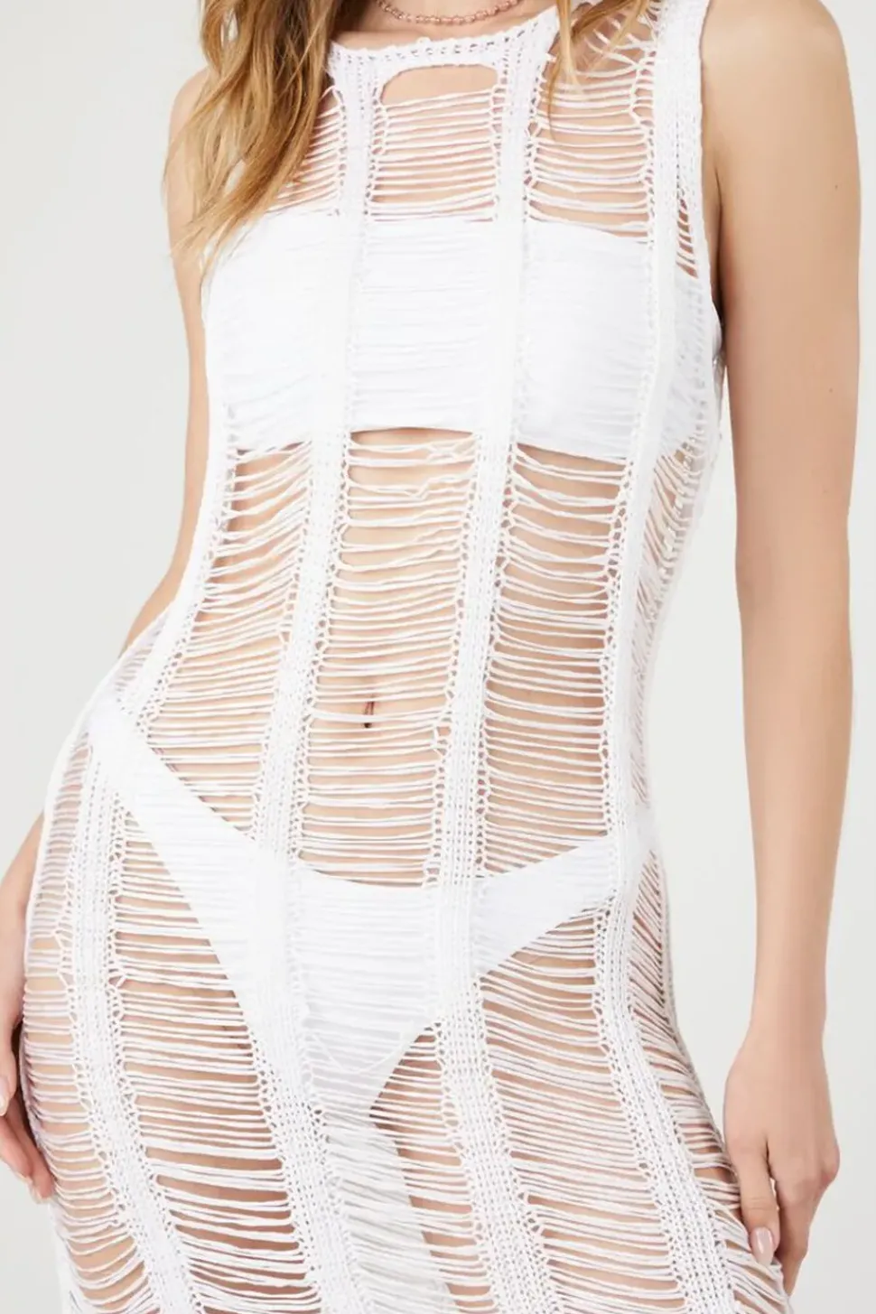 Distressed Crochet Sweater-Knit Dress