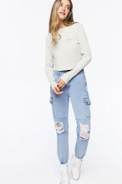 Distressed Denim Cargo Joggers
