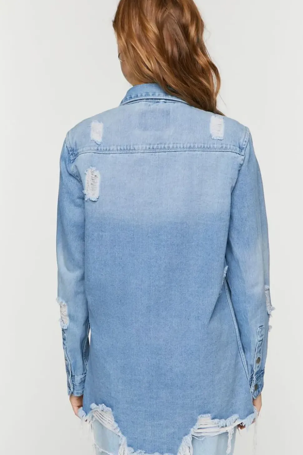 Distressed Denim Longline Trucker Jacket
