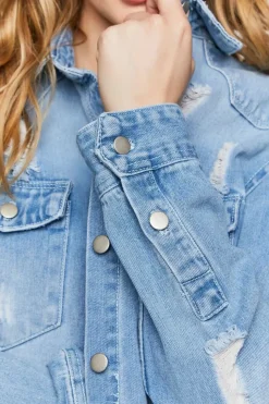 Distressed Denim Longline Trucker Jacket