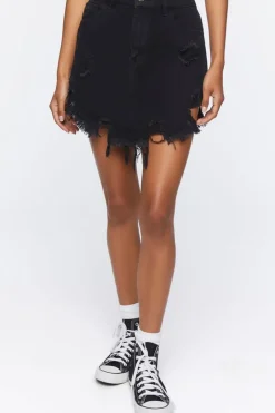 Distressed Denim Mini Skirt