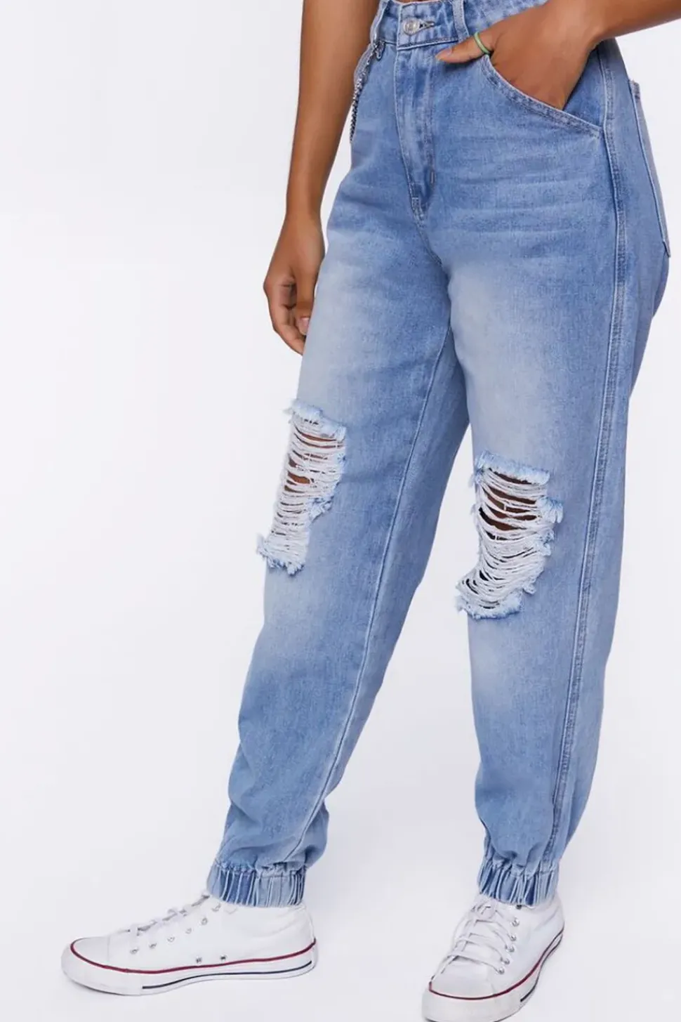 Distressed Denim Wallet Chain Joggers