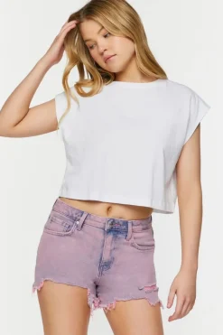 Distressed High-Rise Denim Shorts