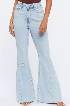 Distressed High-Rise Flare Jeans