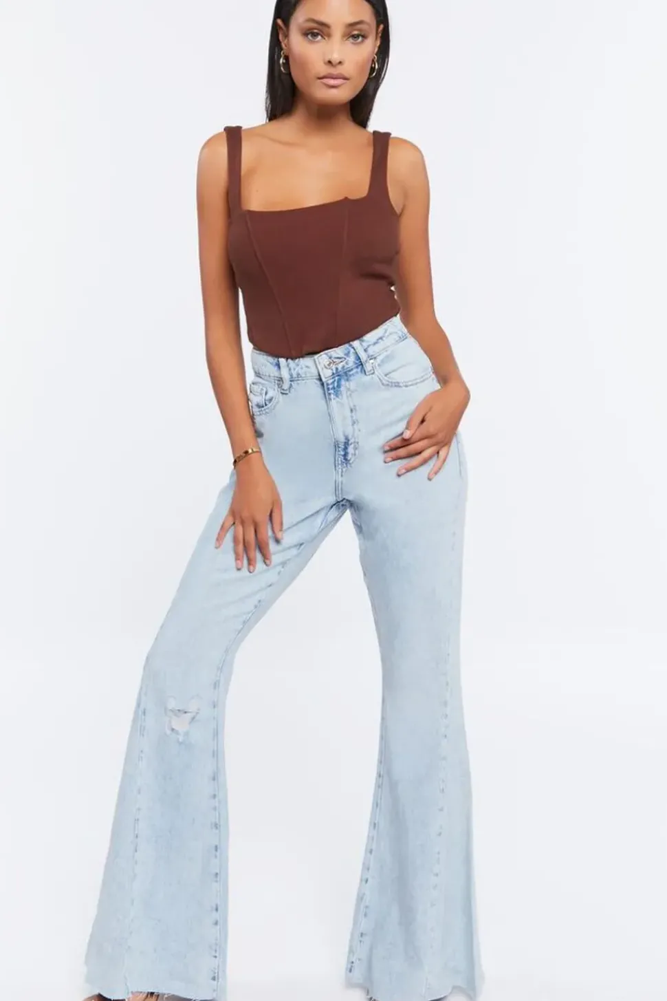 Distressed High-Rise Flare Jeans