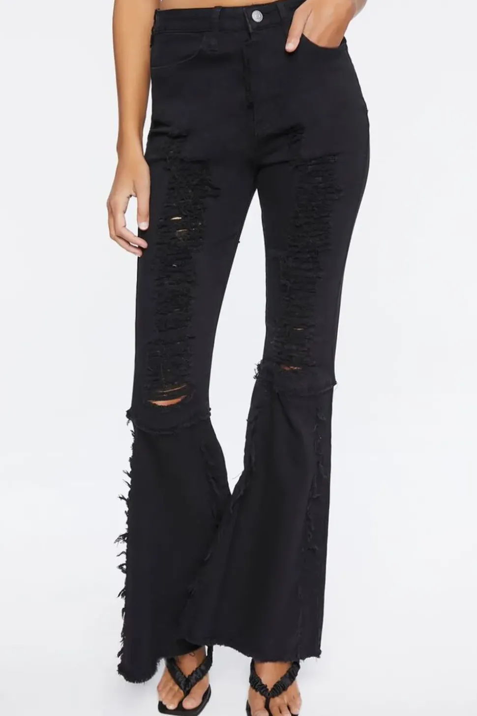 Distressed High-Rise Flare Jeans