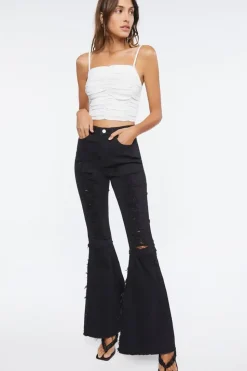 Distressed High-Rise Flare Jeans