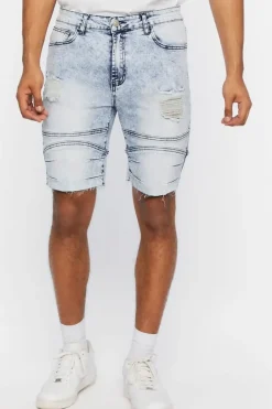 Distressed Moto Denim Shorts