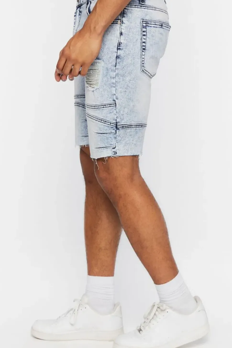 Distressed Moto Denim Shorts