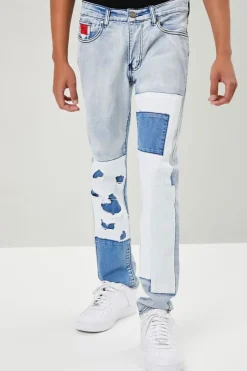 Distressed Patchwork Slim-Fit Jeans