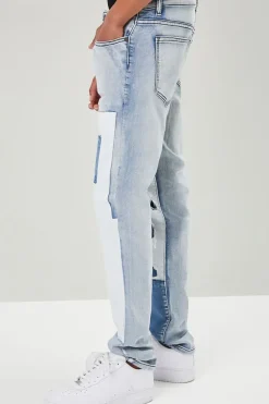Distressed Patchwork Slim-Fit Jeans