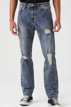 Distressed Slim-Leg Jeans