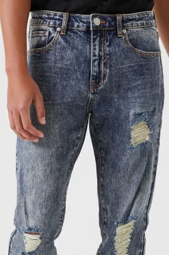 Distressed Slim-Leg Jeans