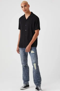 Distressed Slim-Leg Jeans