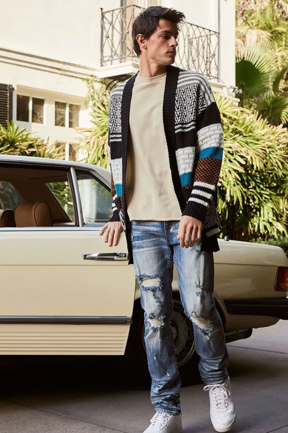 Distressed Stone Wash Slim-Fit Jeans