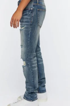 Distressed Stone Wash Slim-Fit Jeans