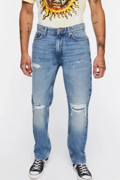Distressed Straight-Leg Jeans