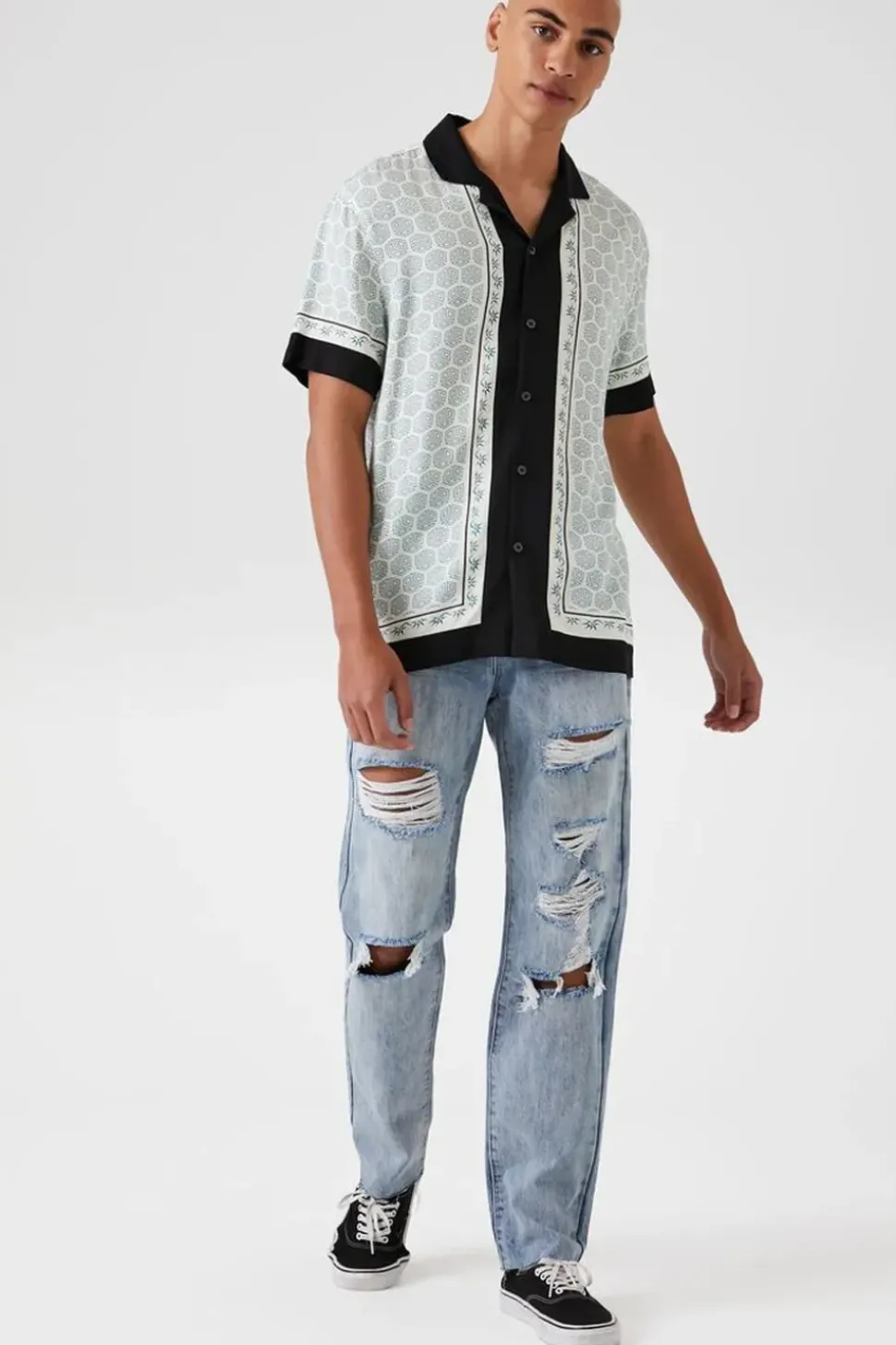 Distressed Straight-Leg Jeans