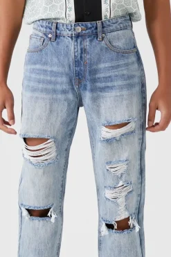 Distressed Straight-Leg Jeans