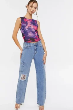 Distressed Straight-Leg Pocket Jeans