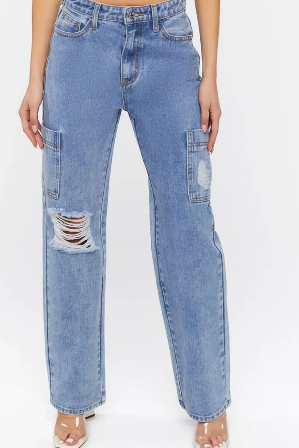 Distressed Straight-Leg Pocket Jeans