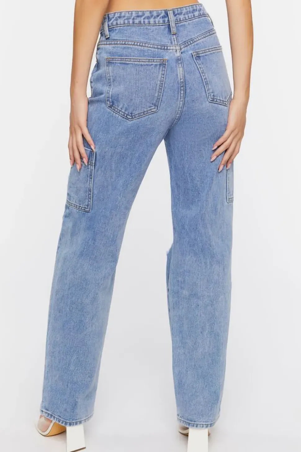 Distressed Straight-Leg Pocket Jeans