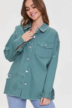 Distressed Twill Shacket