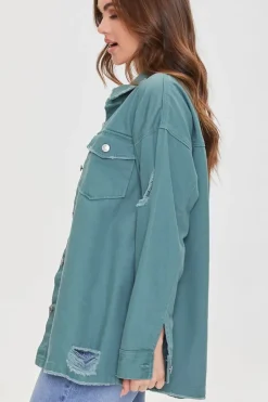 Distressed Twill Shacket