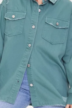 Distressed Twill Shacket