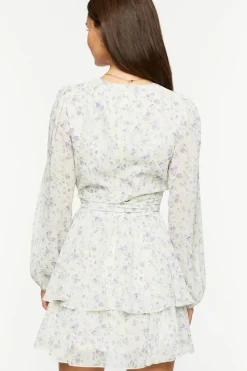 Ditsy Floral Peasant-Sleeve Mini Dress