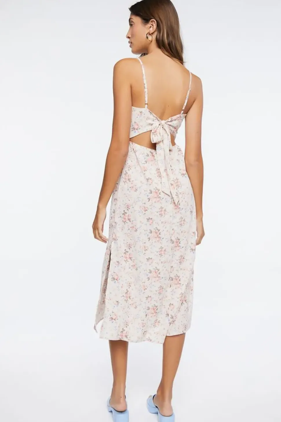 Ditsy Floral Print Cutout Midi Dress