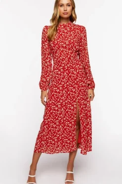 Ditsy Floral Print Open-Back Midi Dress