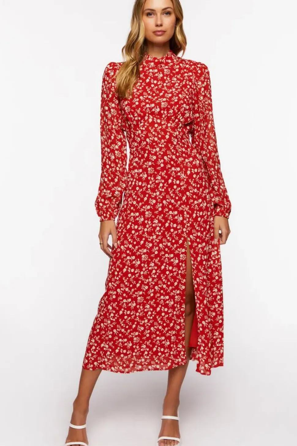 Ditsy Floral Print Open-Back Midi Dress