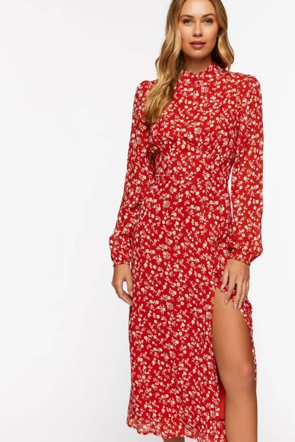 Ditsy Floral Print Open-Back Midi Dress