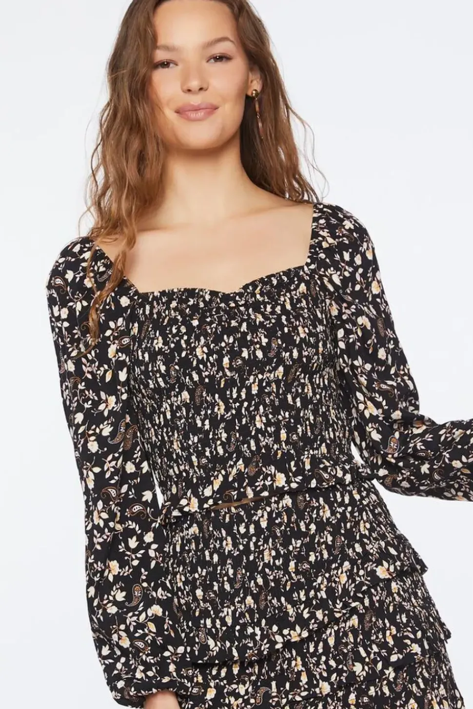 Ditsy Floral Print Smocked Crop Top