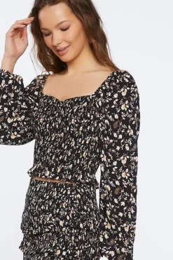 Ditsy Floral Print Smocked Crop Top