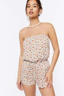 Ditsy Floral Print Strapless Romper
