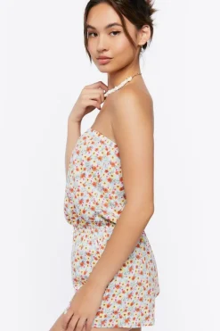 Ditsy Floral Print Strapless Romper