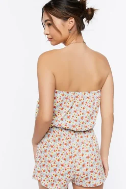 Ditsy Floral Print Strapless Romper
