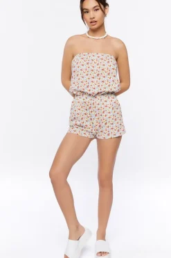 Ditsy Floral Print Strapless Romper
