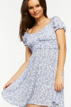 Ditsy Floral Puff-Sleeve Mini Dress