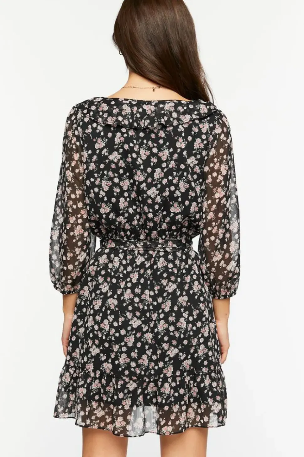 Ditsy Floral Ruffle-Trim Mini Dress