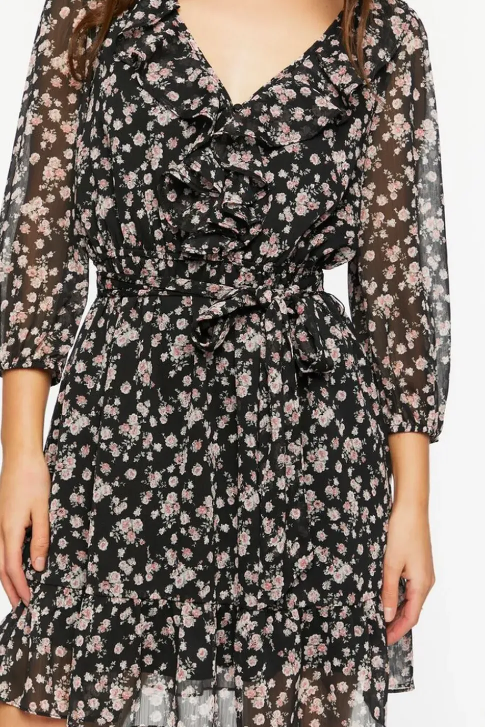 Ditsy Floral Ruffle-Trim Mini Dress