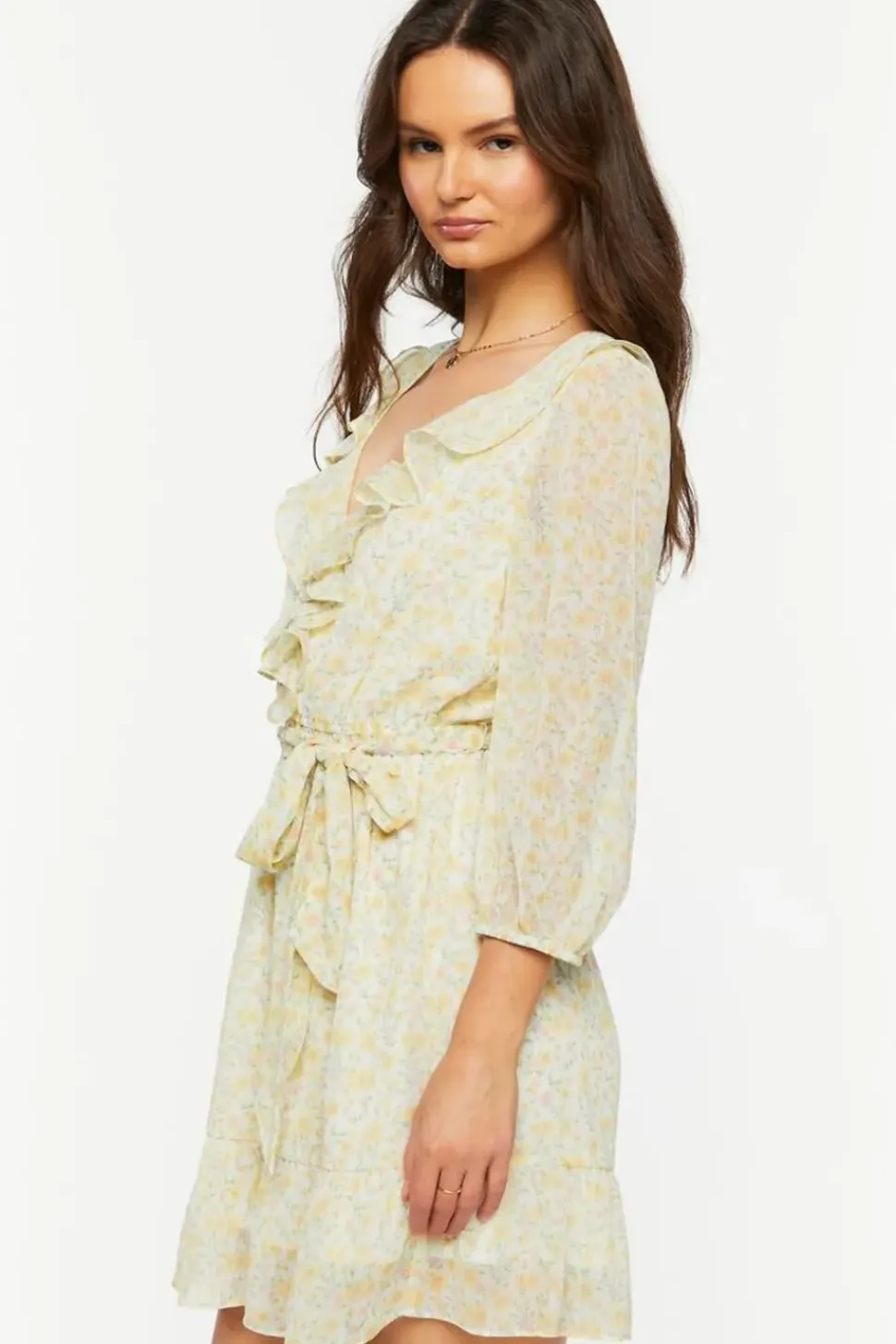 Ditsy Floral Ruffle-Trim Mini Dress