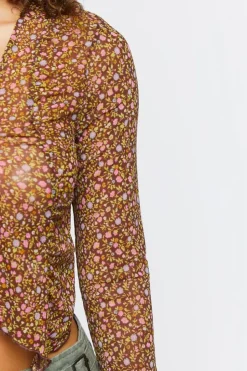 Ditsy Floral Tie-Front Mesh Top