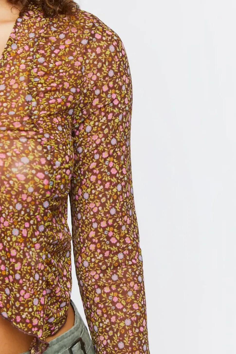 Ditsy Floral Tie-Front Mesh Top