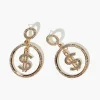 Dollar Sign Drop Hoop Earrings