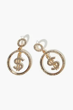 Dollar Sign Drop Hoop Earrings